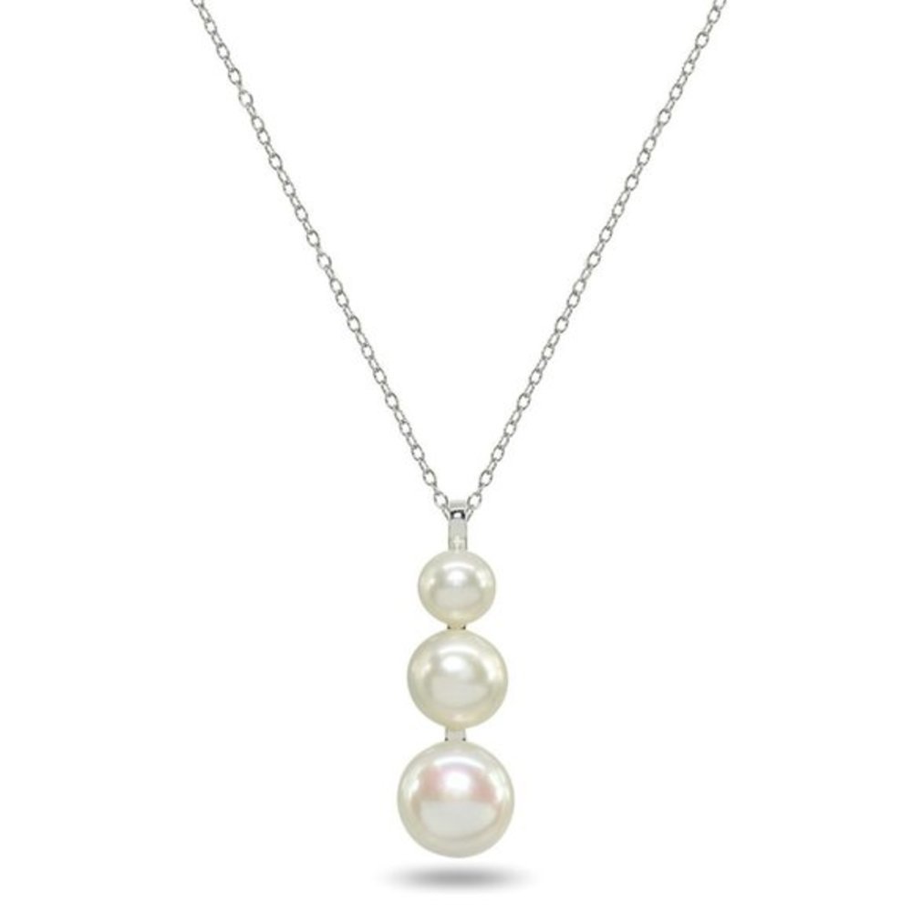 NEW 925 Silver Graduated Cultured Pearl Necklace